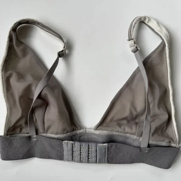 Skims Cotton Plunge V Ribbed Triangle Gray Bra Bralette Size Small - Picture 5 of 7
